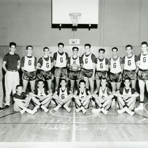 [First basketball team at A.P. Giannini School with Michael second from left with broken arm]