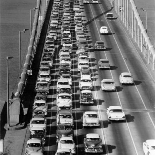 [Traffic backed up by an accident on the San Francisco-Oakland Bay Bridge]