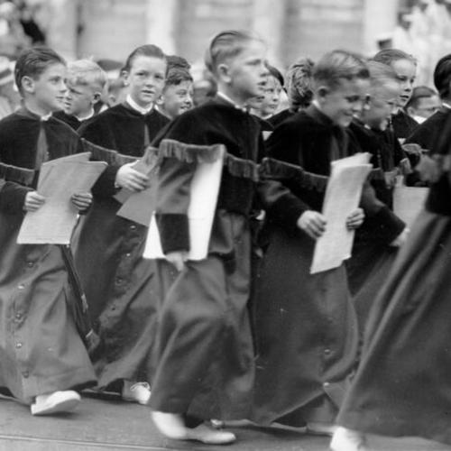 [Children marching in Procession of Blessed Sacrament at St. Anne's Church]