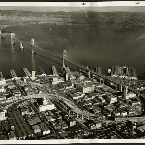 [Aerial view of Central Freeway and the Bay Bridge]