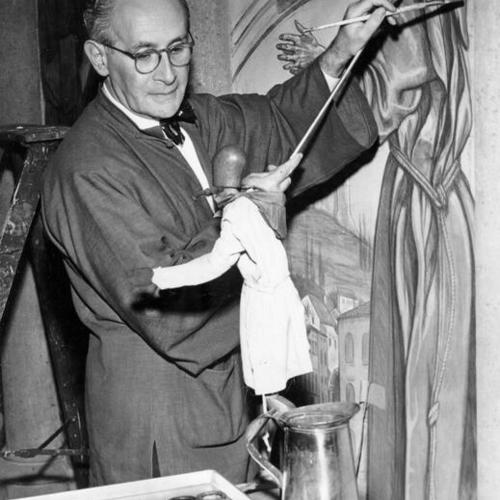 [John de Rosen working on a mural in Grace Cathedral]