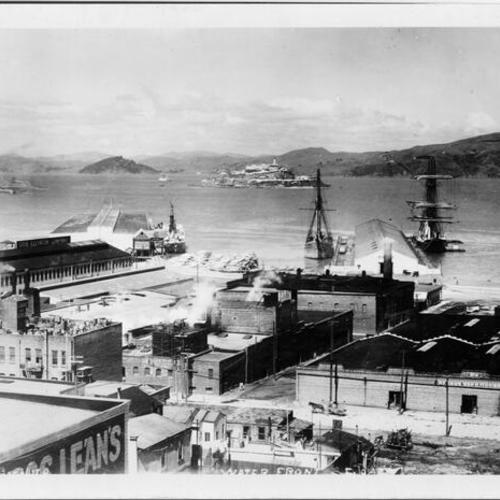[View of waterfront, Alcatraz, and Angel Island]