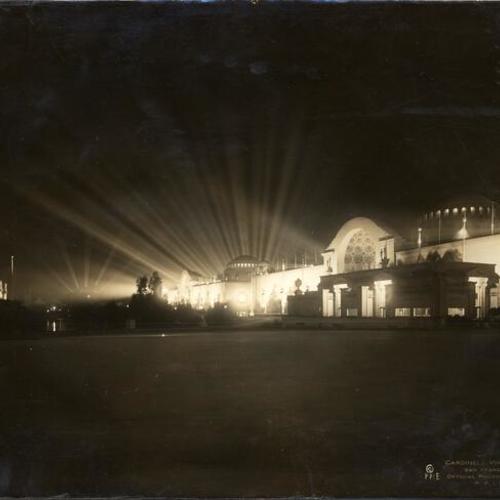 [View of the Palace of Education at night, Panama-Pacific International Exposition]
