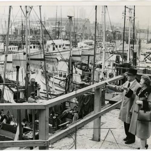 [Richard Honeck and a companion at Fisherman's Wharf during a tour of San Francisco]