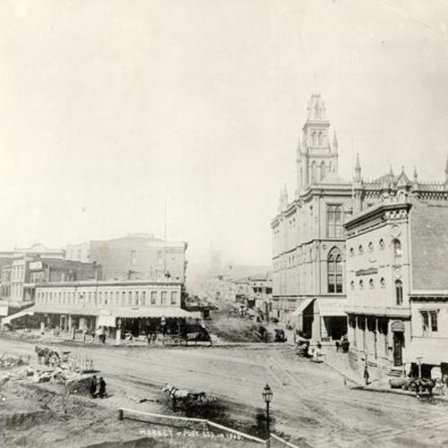 Market and Post streets in 1868