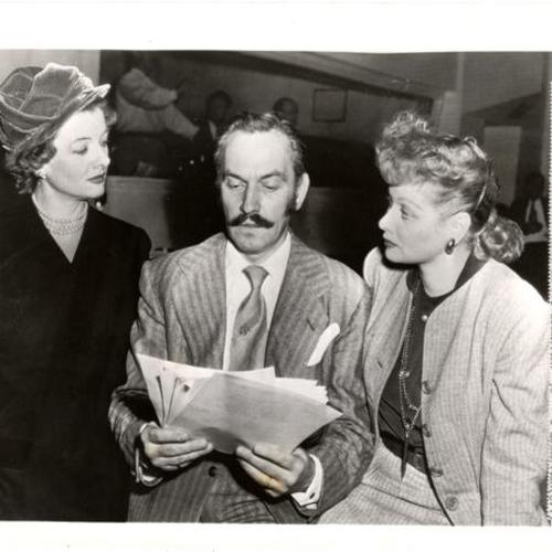 [Myrna Loy, Frederic March and Lucille Ball speaking against the manner in which the Washington investigation of un-American Act Activities was being conducted]