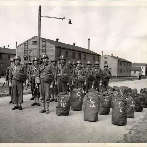 [Troops lined up at the San Francisco Port of Embarkation]