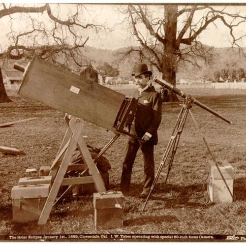 Solar Eclipse January 1st, 1889, Cloverdale, Cal. I. W. Taber operating with special 60-inch focus camera