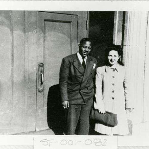 [Ruth standing next to musician Roy Eldridge at Golden Gate Theater in 1942]
