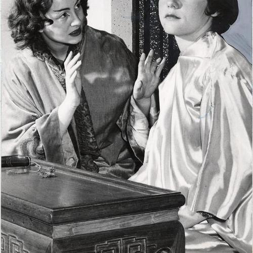 [Stephanie Koppe and Jeanne Graham, performers in a production of "Lute Song" at City College of San Francisco]
