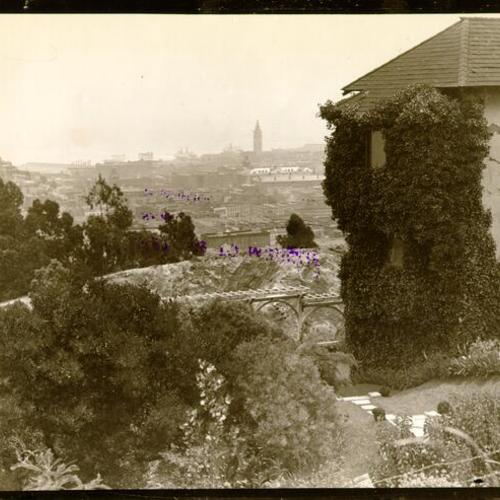 [View of Russian Hill overlooking the Ferry building and bay]