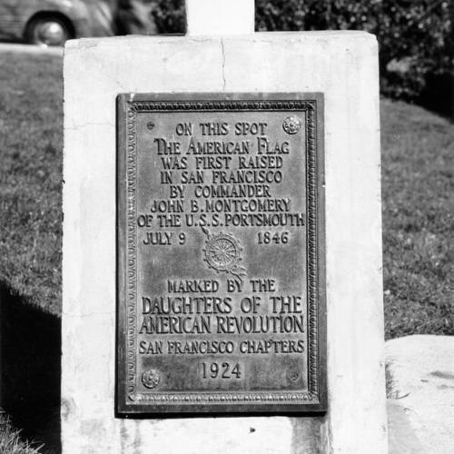 [Plaque in Portsmouth Plaza marking the spot on which the first American flag was raised in San Francisco]