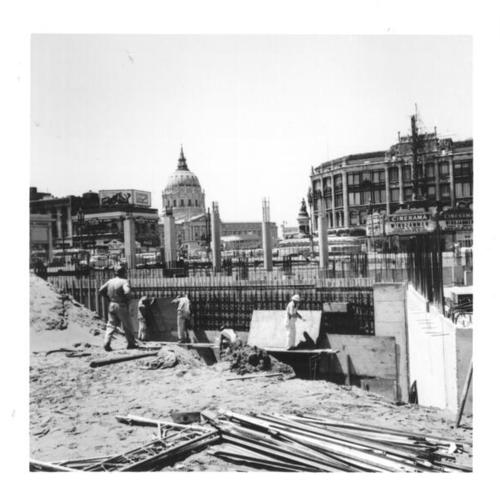 [Construction of Del Webb's TowneHouse at Eighth and Market streets, former site of the Crystal Palace Market]