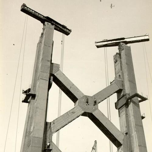 [Construction of a tower for the San Francisco-Oakland Bay Bridge]