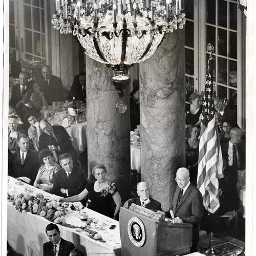 [President Eisenhower speaking at the Sheraton-Palace Hotel in 1960]