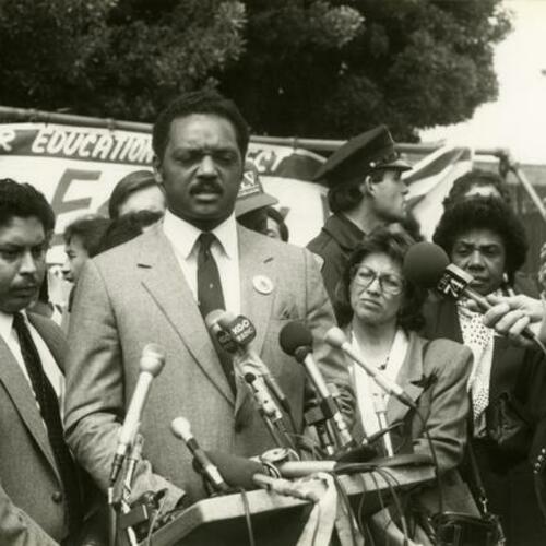 Sam Reese, director of Mission neighborhood centers; Jesse Jackson, candidate for President; Rosario Anaya