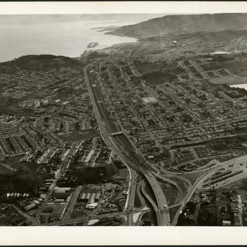[Aerial view of Bayshore Freeway looking South]