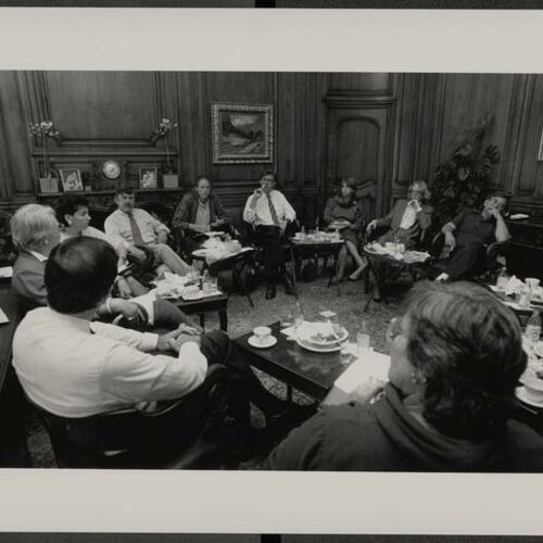 Art Agnos (Left) holding a press conference with community newspaper editors in September of 1988