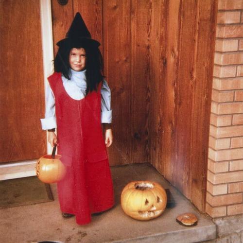 [Boy dressed up as a witch for Halloween party in 1972]