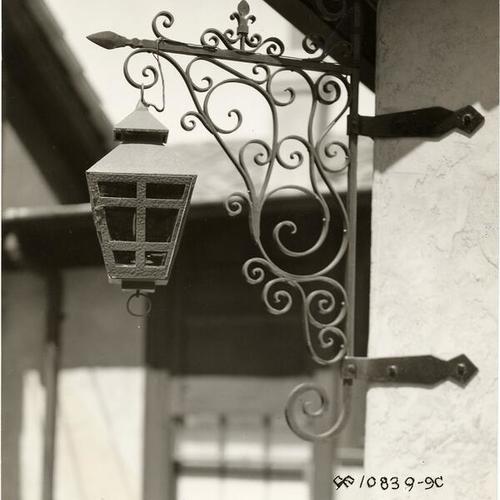 [Wrought-iron lamp outside the Officers' Club at the Presidio of San Francisco]