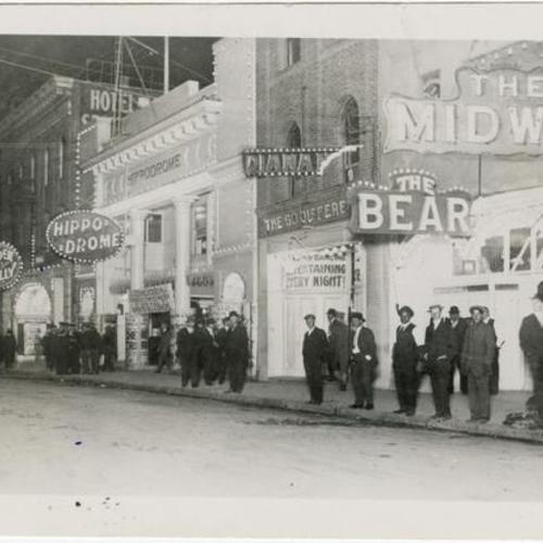 [Nightclubs on Pacific Street in the Barbary Coast district]