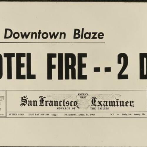 Hotel fire headline from San Francisco Examiner