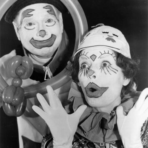 [Two clowns, Root 'N Toot, during the Golden Gate Park Centennial celebrations]