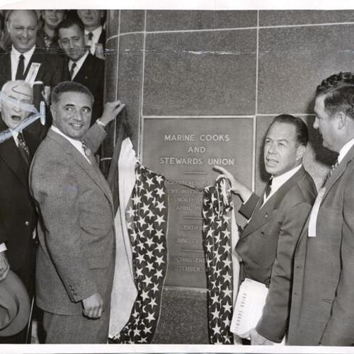 [Mayor George Christopher at a dedication for the Marine Cooks and Stewards Union building at 350 Fremont Street]