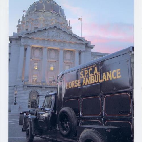 SPCA horse ambulance parked on in front of San Francisco City Hall