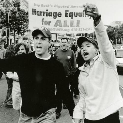 [Protesting on State Court's decision on gay marriage and marching from the Castro to City Hall]
