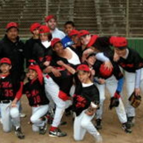 [Tim with his SOMA Baseball Team at West Sunset Playground]