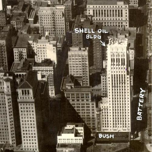 [Aerial view of the Shell Oil Building and surrounding area]