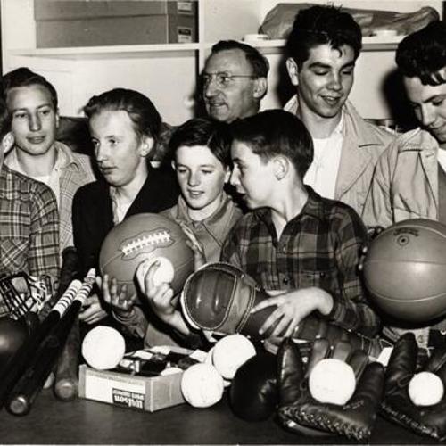 [Columbia Park Boys Club members with new sports gear provided through Charley Paddock Memorial fund]