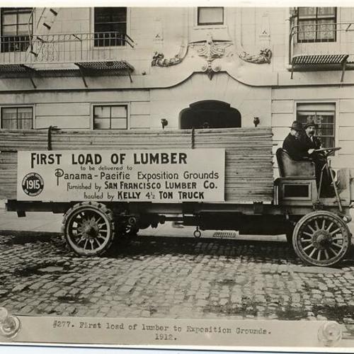 [First load of lumber to Exposition Grounds. 1912.]
