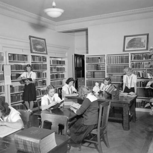 [Students studying in the library of Sarah Dix Hamlin School]