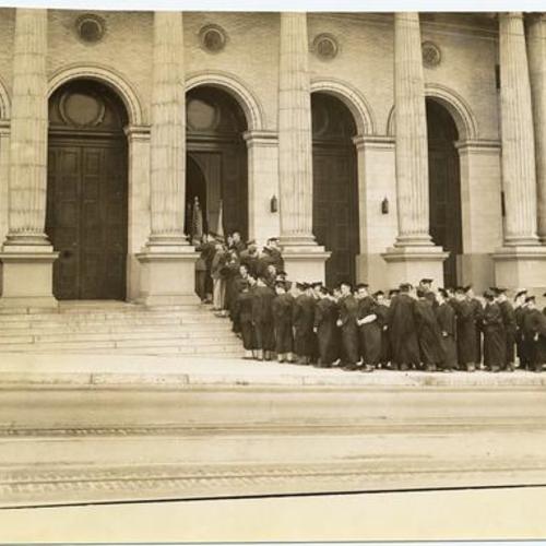 [Students entering St. Ignatius Church at the University of San Francisco]