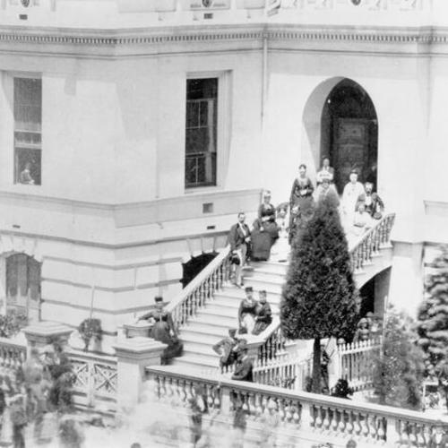 Lincoln School, November 12, 1872, entrance and Lincoln statue
