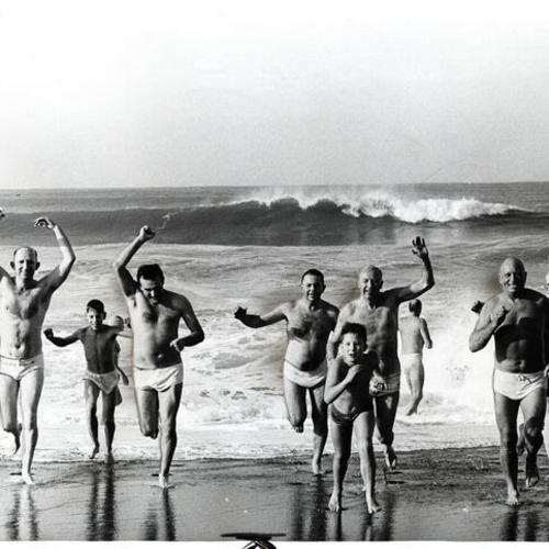 [Olympic Club members after their New Years Day dip]