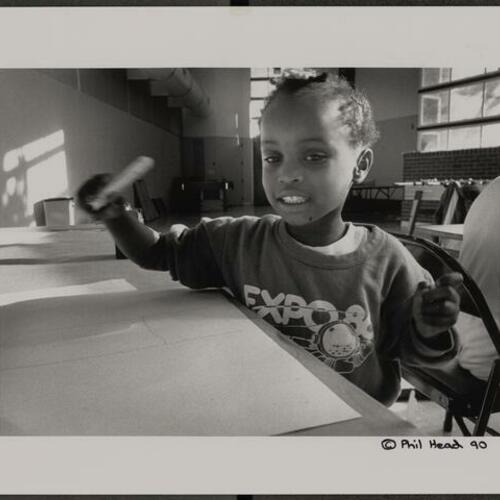 Child at drawing class at Boeddeker Park Recreation Center