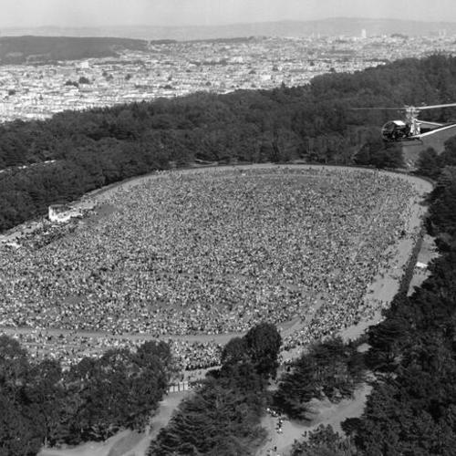 [Aerial view of crowd in polo field in Golden Gate Park]