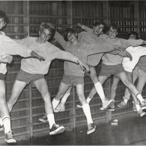 [Students exercising in gymnasium at Aptos (Junior High?)]