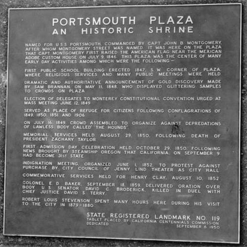 [Plaque in Portsmouth Plaza listing significant historical events which took place there]