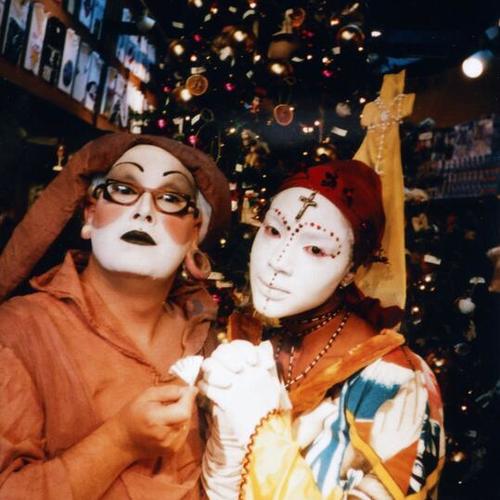 [Sister Phatima La Van Dyke Van Dice and Sister Sistah as shop girl hostesses at Under One Roof gift shop for AIDS on Market Street in 1995]