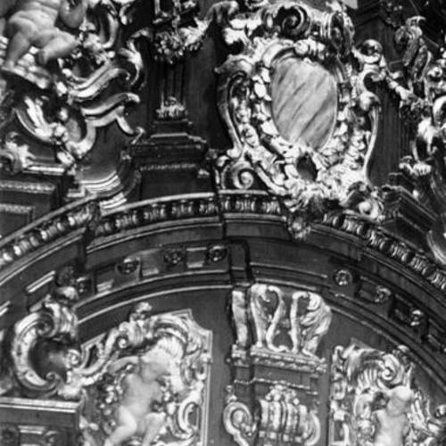 [Detail of grand arch over the main organ inside the Fox theater]