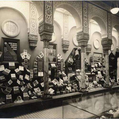 [Tobacco exhibit inside the Palace of Food Products, Panama-Pacific International Exposition]