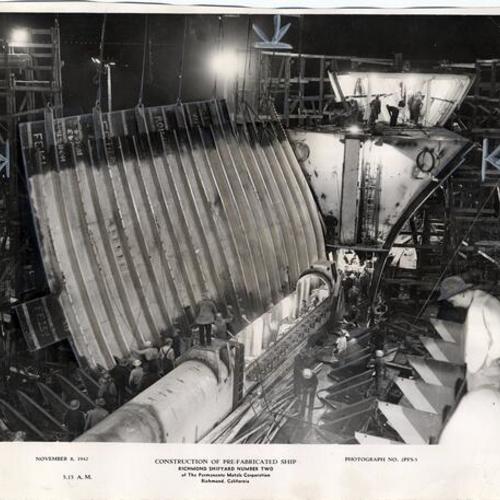 Construction of pre-fabricated ship, Richmond Shipyard Number Two