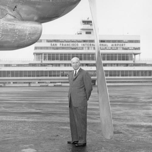 [Belford Brown, airport manager (left) standing on the runaway at SFO]
