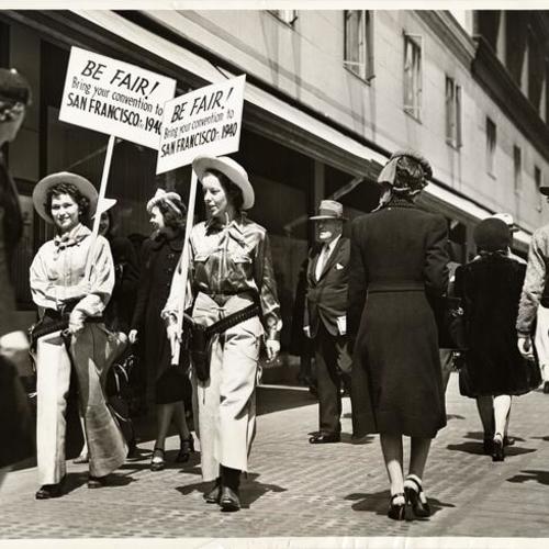 [Margaret Coppinger and Jeanette Pinneo picketing on Market Street]