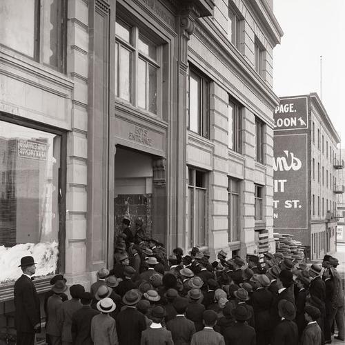 Y. M. C. A. Leavenworth Street Boys' Entrance with crowd waiting to go inside