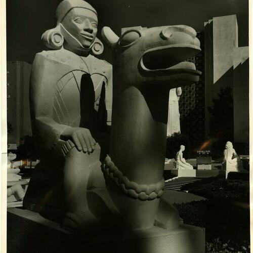 [Inca Indian and Llama sculpture by Sargent Johnson at the Golden Gate International Exposition on Treasure Island]